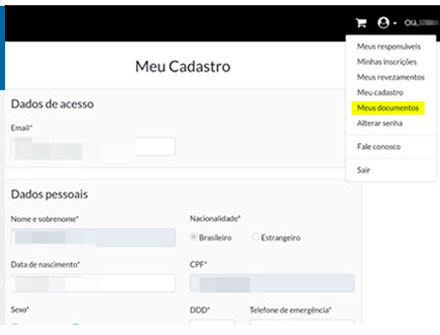 Menu com a opção Meus Documentos destacada