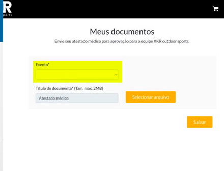 Campo para selecionar o evento